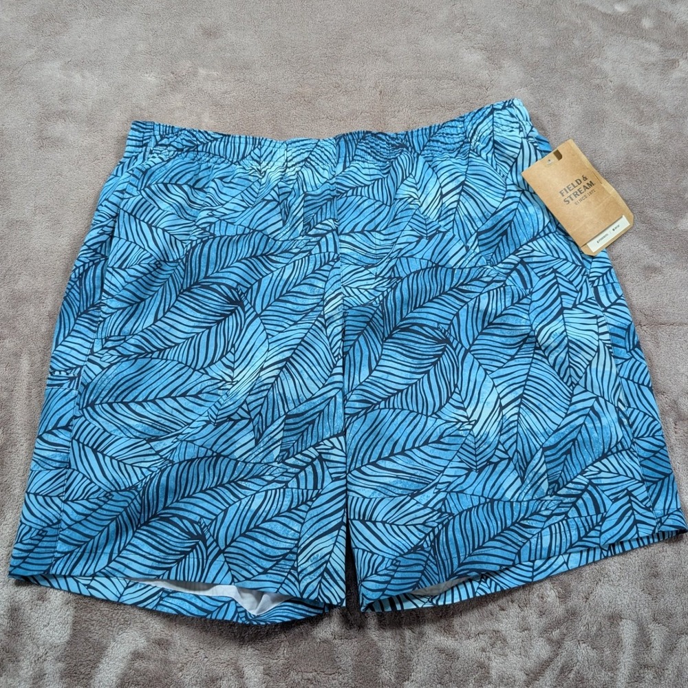 Field & Stream Harbor II Fishing Shorts Mens Large Blue Palm Print Quick Dry UPF